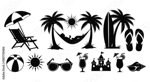 Collection of summer vacation and travel icons