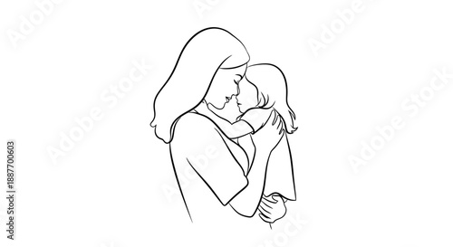 Mother holding her child in a loving embrace sketch.