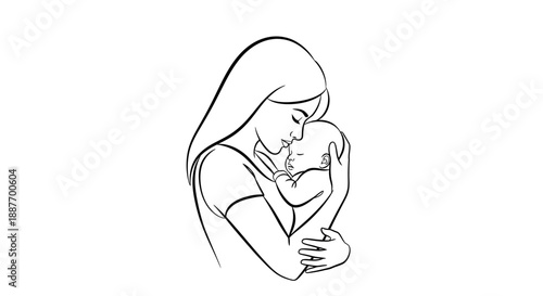 Mother holding her newborn baby in a gentle embrace.