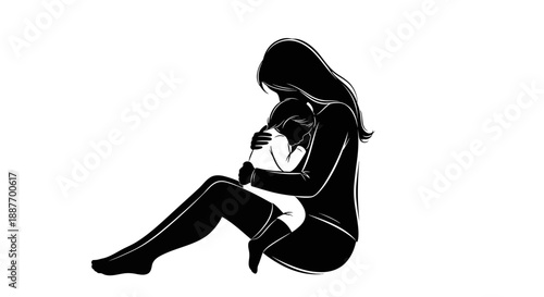 Mother holding her child silhouette illustration.