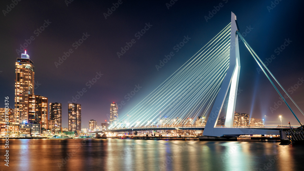 Fototapeta premium Erasmusbridge Rotterdam at night.