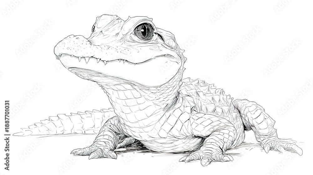 Fototapeta premium Crocodile illustration, reptile drawing, animal artwork
