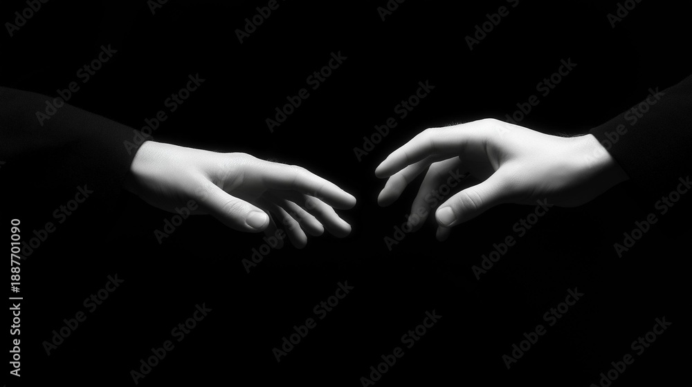 Fototapeta premium Two hands are touching each other in a black and white photo