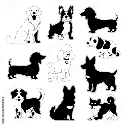 Flat style dog character set vector illustration for pet and branding designs