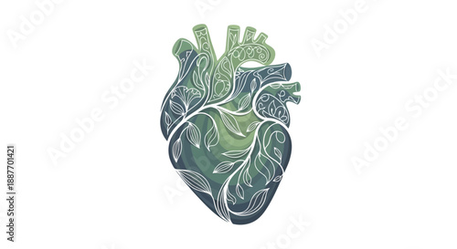 Intricate Floral Heart Illustration Symbolizing Health, Growth, and Well-being with Organic Patterns