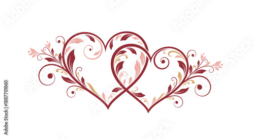 Ornate intertwined heart design featuring delicate floral and vine motifs, perfect for symbolizing love, passion, and enduring commitment in romantic celebrations