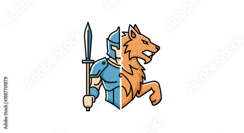 Mythological warrior half knight half wolf illustration representing strength and ferocity