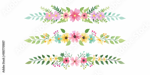 Watercolor floral arrangements with pink yellow and teal accents