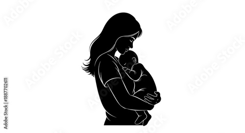 Mother holding her baby silhouette.