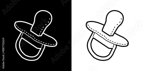 baby pacifier line art isolated on black and white background