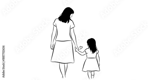 Mother and Daughter Holding Hands Walking Together.