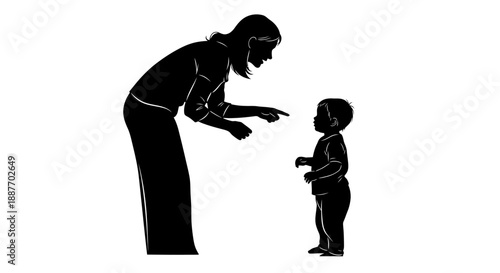 Mother scolding her young child silhouette.
