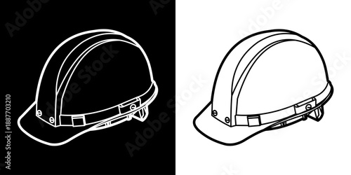contractor hat line art isolated black and white background