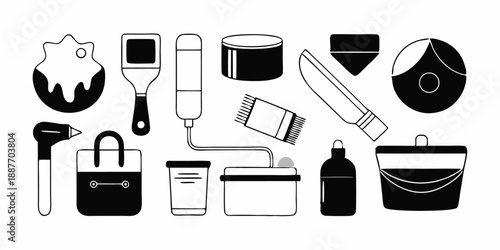 Set of different tools for updating old furniture icons. Flat line icons isolated on white background. Vector illustration.