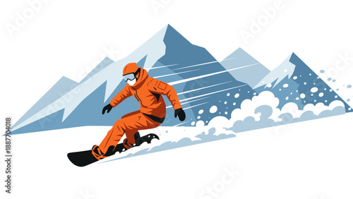 Dynamic snowboarding adventure in mountains with winter sports enthusiast in action