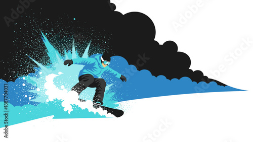 Dynamic snowboarding adventure in bold pop art style