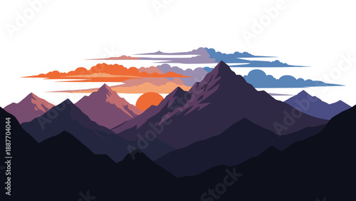 Majestic mountain landscape with vibrant sunset and scenic clouds