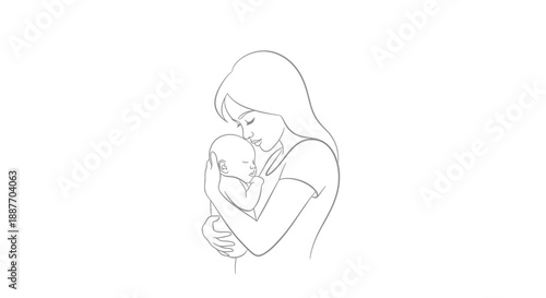 Mother holding her newborn baby in a gentle embrace sketch.