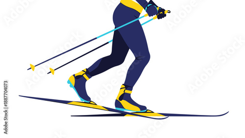 Dynamic cross country skiing in flat style with vibrant colors