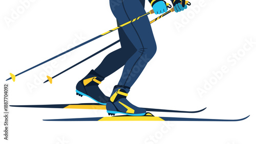 Person cross-country skiing in snowy landscape with poles and winter gear