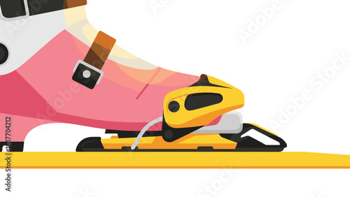 Ski boot with binding in flat design on white background