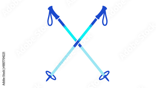 Crossed blue gradient hiking poles with loops on white background