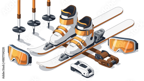 Isometric winter sports gear set with boots and goggles