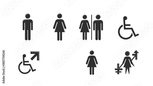 Collection of restroom and accessibility symbols.