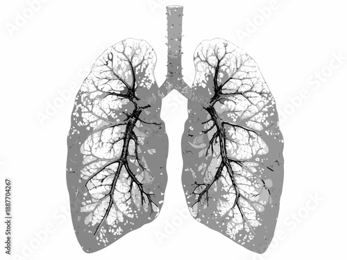 Detailed anatomical illustration of human lungs showing bronchial tree structure