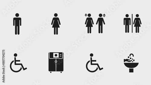 Collection of restroom and accessibility icons.