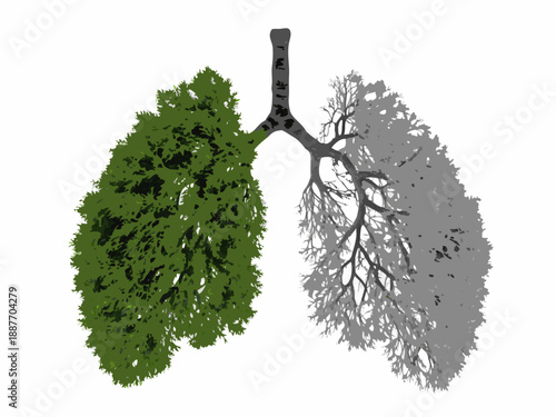 Lungs shaped like a tree symbolizing breath health and environmental impact