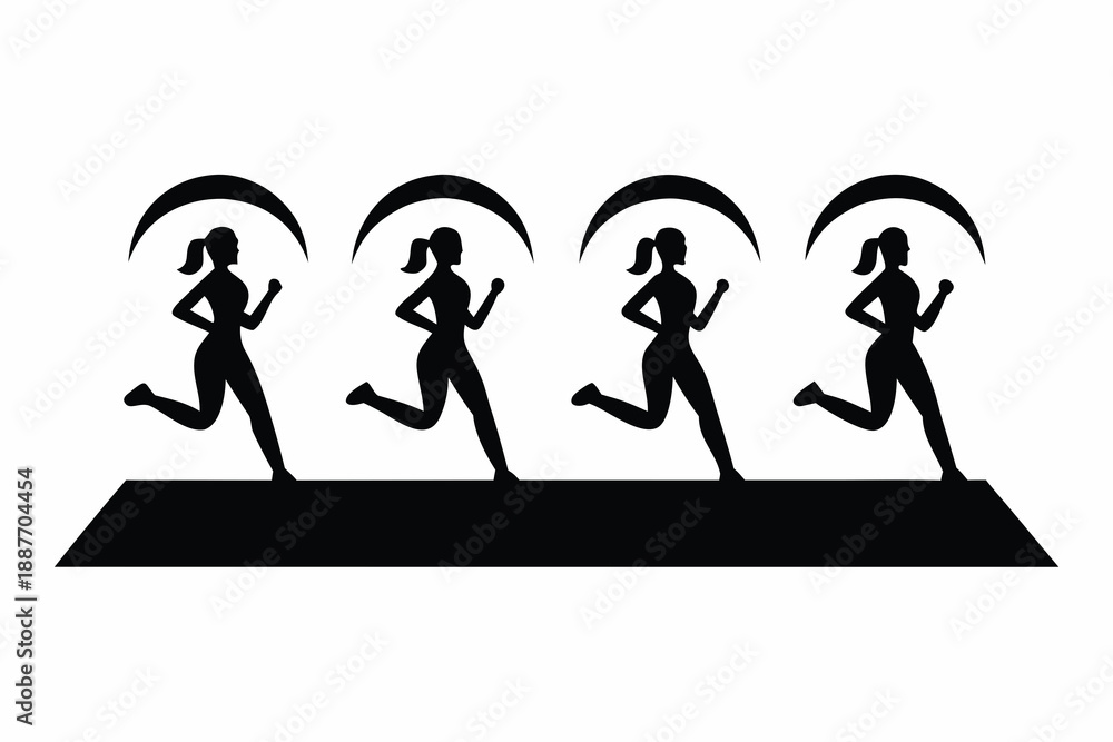 Obraz premium Female athlete running silhouette vector illustration, isolated on white background