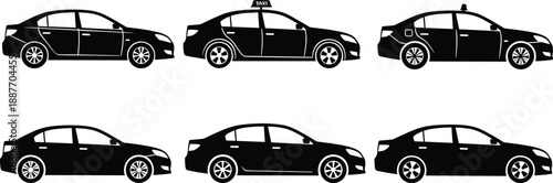Silhouettes of Sedans and Taxi Variants in Side View Highlighting Vehicle Design Differences and Urban Transport Identification Feature