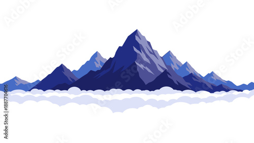 Majestic blue mountains above the clouds in flat design