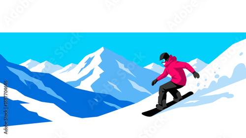 Dynamic snowboarding adventure in minimalist mountain landscape