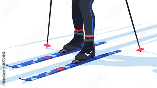 Cross-country skiing scene in winter landscape with stylized sporty gear