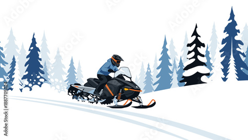 Snow adventure: snowmobile ride through winter forest