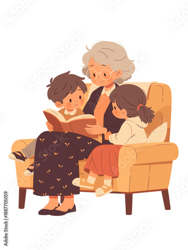 A senior woman reading to her grandchildren - a loving  family relationship 