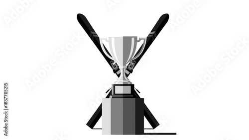 Monochrome trophy with skis: symbol of winter sports achievement