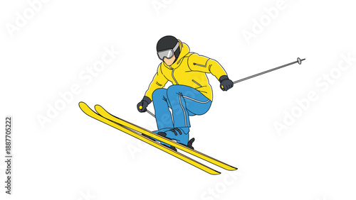 Dynamic skiing action: colorful winter sports adventure on snow