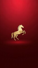 Minimal Gold Horse Emblem on Dark Red Background for High End Brand Identity Chinese New Year 2026 Vertical Poster