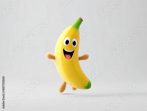 Cute banana character jumping 3d, background is a clean.