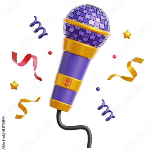 Festive Disco Microphone Party Element 3d Illustration