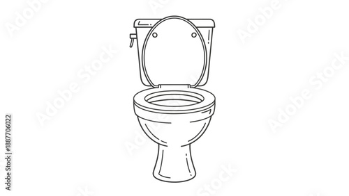 Simple Line Drawing of a Toilet Bowl with Lid Open.