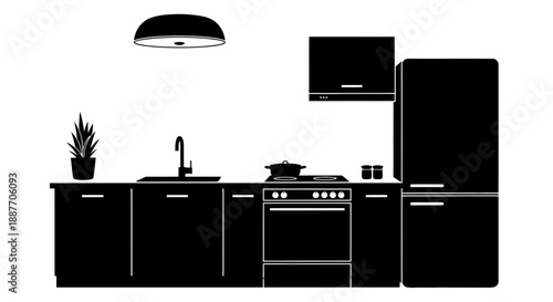 Modern Kitchen Interior Design Silhouette Style.