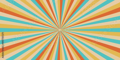 A retro sunburst pattern with vibrant yellow orange and teal radiating lines