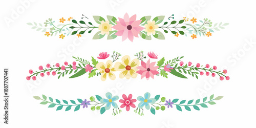 Colorful floral arrangements and botanical elements in a decorative vector design