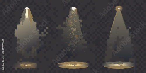 Three golden candle flames with glowing bases on a transparent background