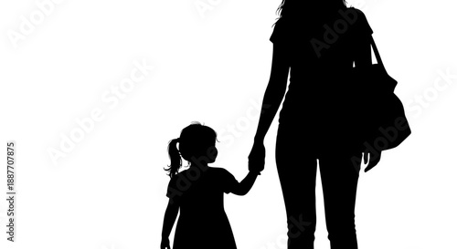 Mother and Child Silhouette Holding Hands.