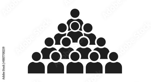 Hierarchical pyramid structure composed of black person silhouette icons symbolizing organizational levels and leadership ranking.